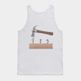 Cute, funny hammer and nails woodwork cartoon illustration Tank Top